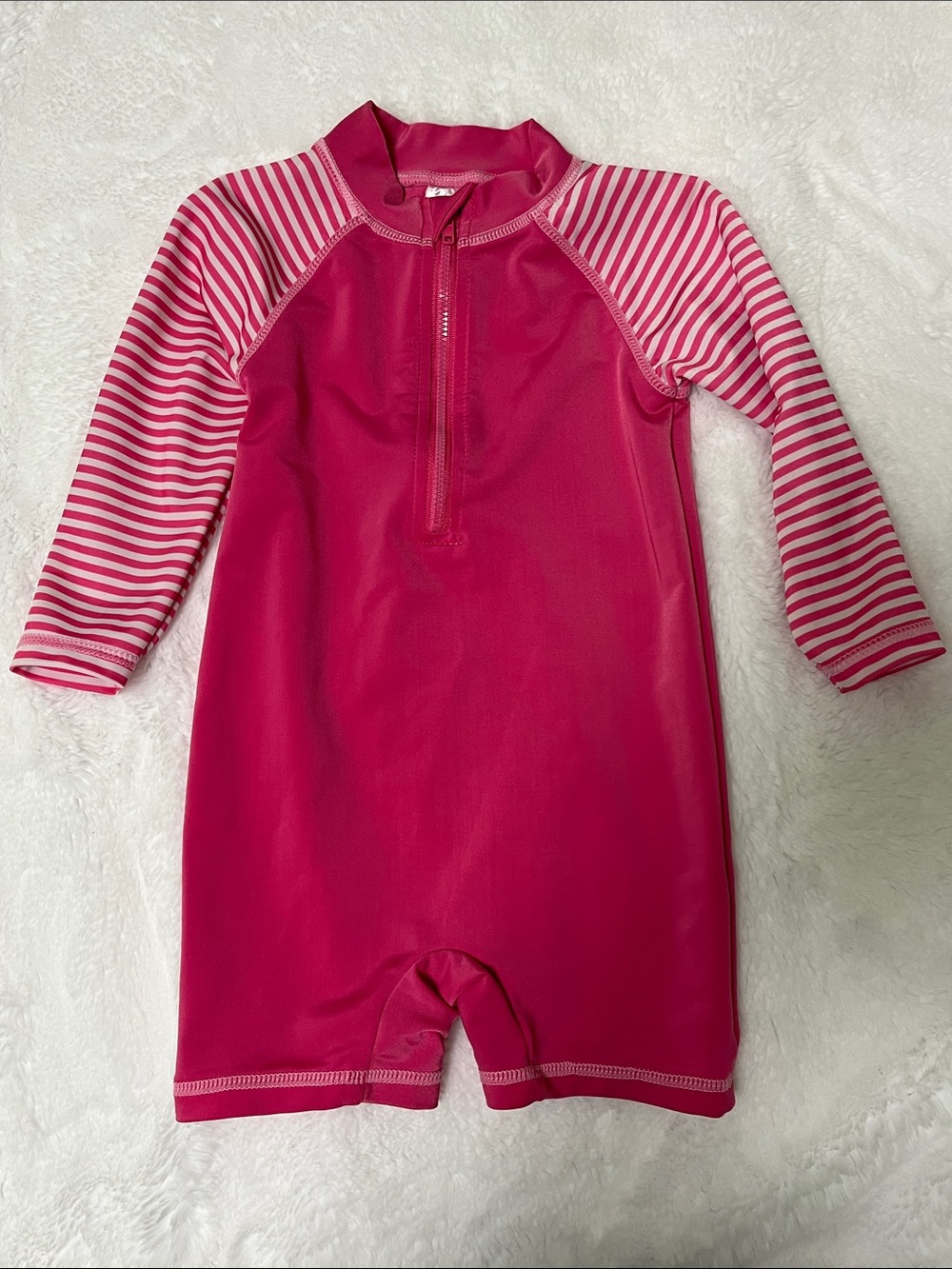 Pink & White striped Long-Sleeve One-Piece Rash Guard Swimsuit, size 18-24M